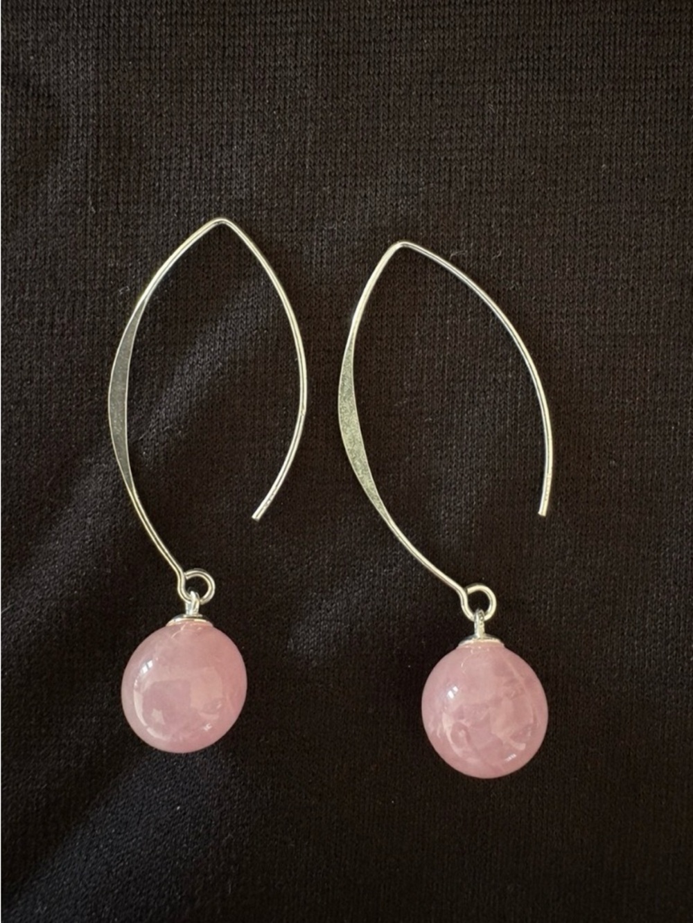 Silver Drop Earrings with Pink Gemstone Beads